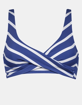 Sea Ride Twist Front Bikini Top - White Indigo full coverage swim tops, cute bikini tops