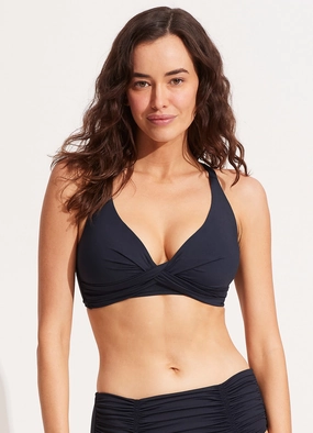 Seafolly Collective DD Double Wrap Front Bra - True Navy plus size swimwear women, summer swimwear for ladies