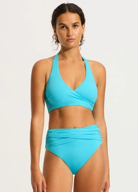 Seafolly Collective High Waist Wrap Front Pant - Atoll Blue modern womens swimwear, one piece swimsuits women