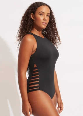Seafolly Collective Multi Strap One Piece - Black slimming one piece swimsuits, fashionable one piece suits