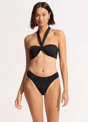 Seafolly Collective Sash Tie Front Bandeau Bikini Top - Black two-piece bikinis for women, trendy bikinis for beachwear