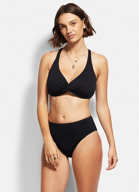Seafolly High Waist Retro Bikini Pants - Black push up bikinis women, sporty womens bikini sets