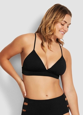 Seafolly Quilted Fixed Tri Bikini Top - Black plus size swimwear women, summer swimwear for ladies