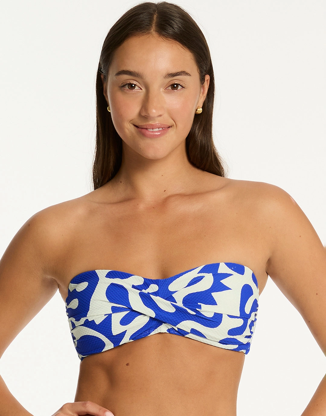 Seascape Twist Bandeau Bikini Top - Blue full coverage swim tops, cute bikini tops