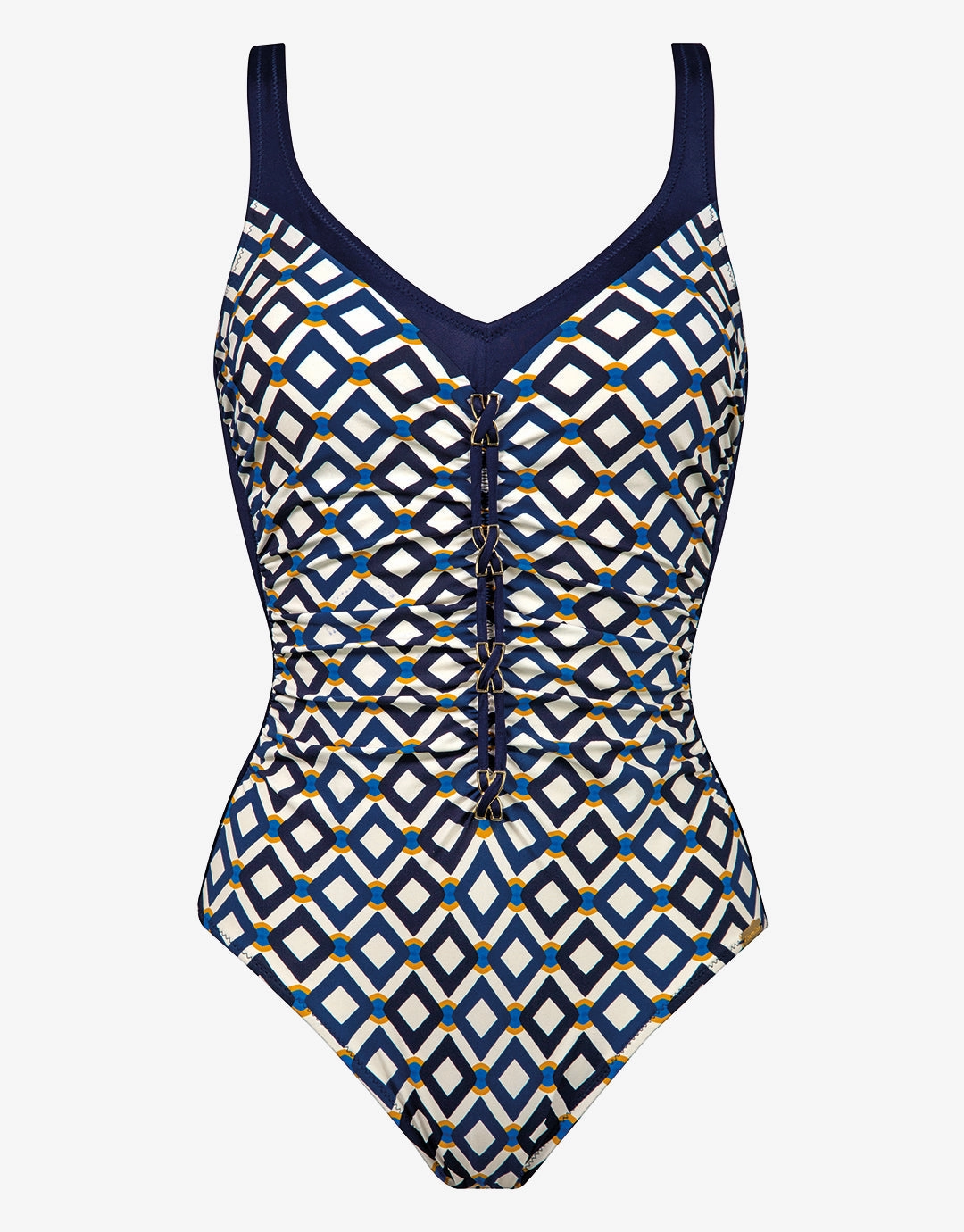 Seaside Dining Moulded Swimsuit - Navy Cream cup sized swimwear women, supportive swimsuits for large bust
