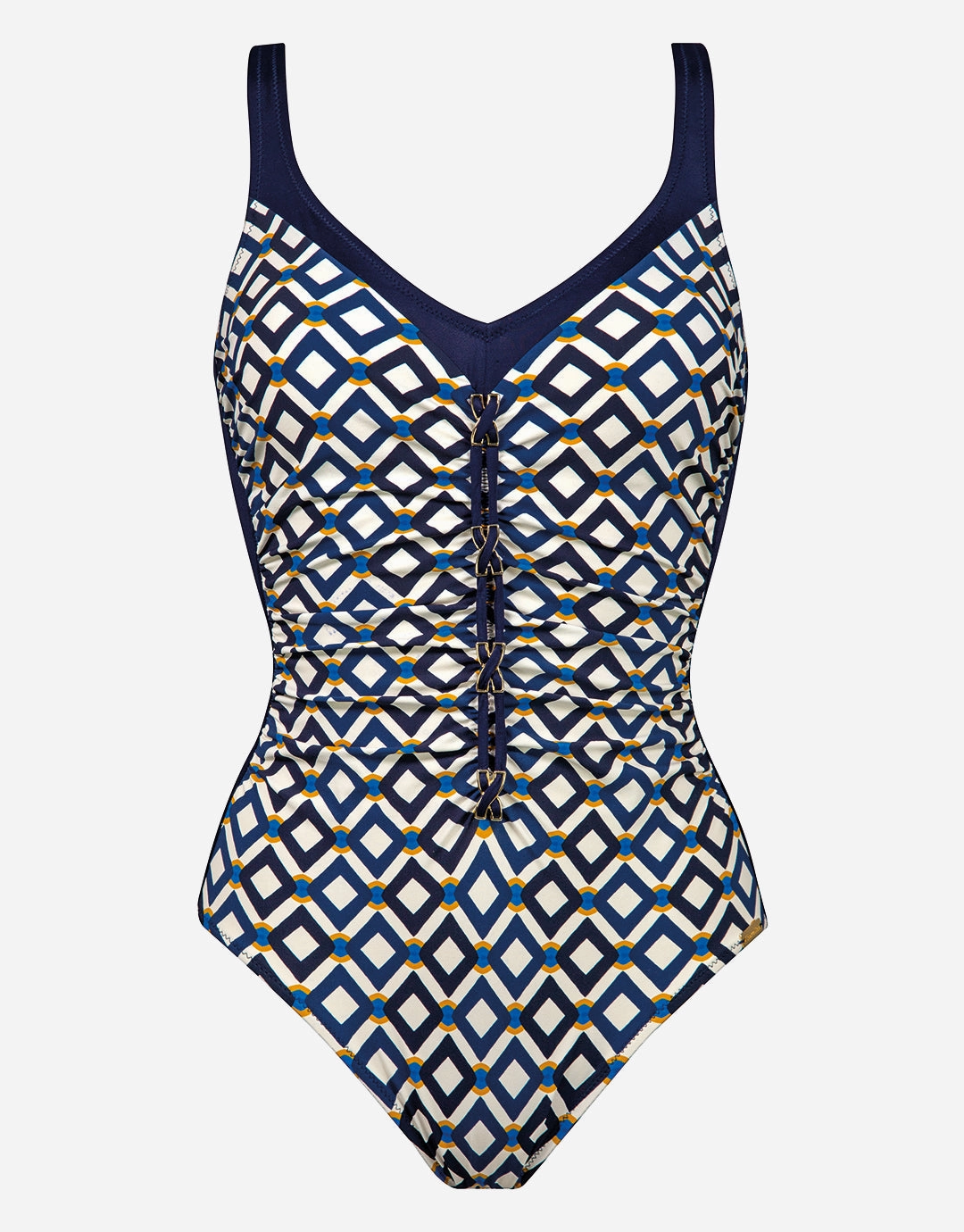 Seaside Dining Moulded Swimsuit - Navy Cream plus size swimwear women, curvy womens swimsuits