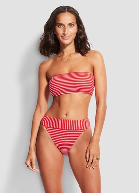 Seaside Stripe Banded Hi Rise Pant - Chilli Red two-piece bikinis for women, trendy bikinis for beachwear