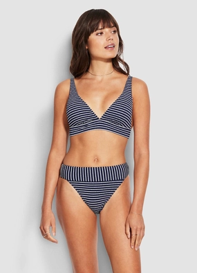 Seaside Stripe Banded Hi Rise Pant - True Navy affordable swimwear for women, chic swimsuits for women