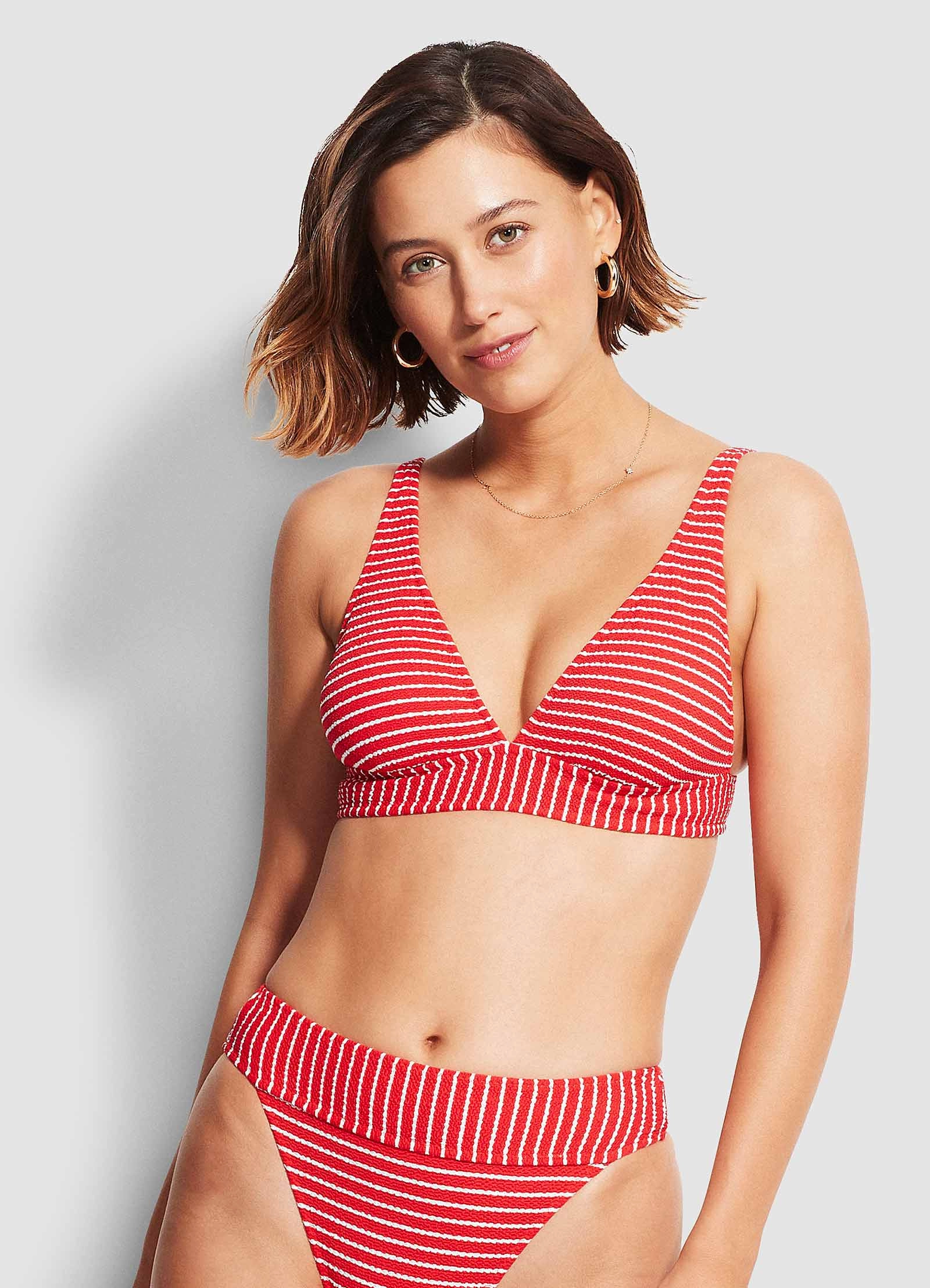 Seaside Stripe Longline Tri - Chilli Red
