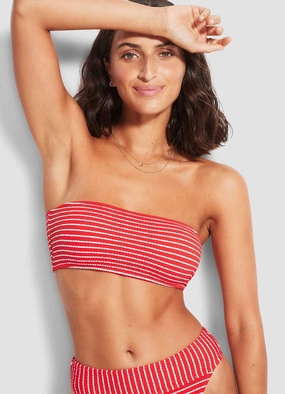 Seaside Stripe Tube Top - Chilli Red push up bikinis women, sporty womens bikini sets