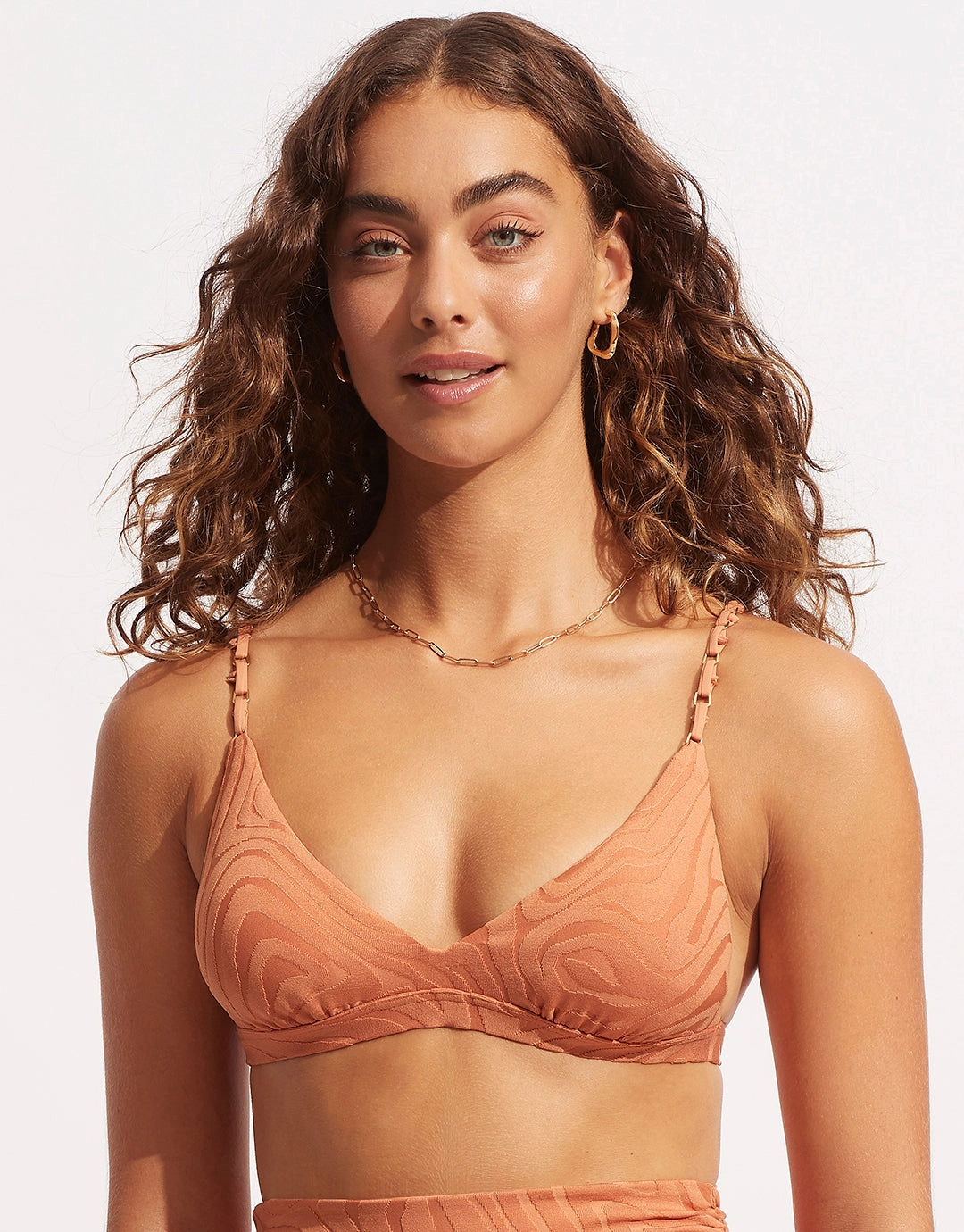 Second Wave Fixed Tri Bikini Top - Copper Tan full coverage swim tops, cute bikini tops