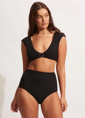Second Wave High Waist Pant - Black high waist bikinis women, cheeky cut bikinis for women