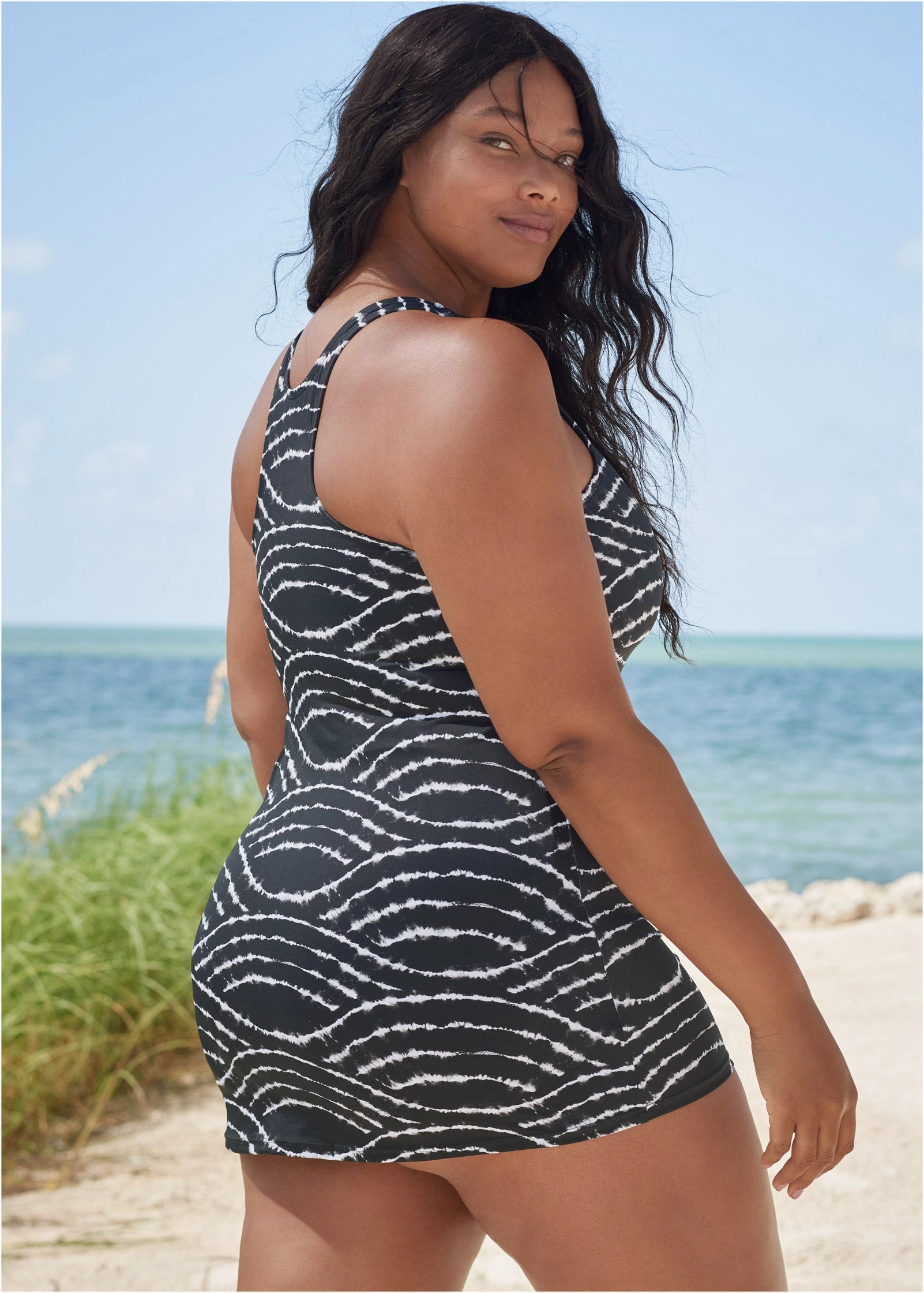 Sexy Slimming Swim Dress - Rolling Tides