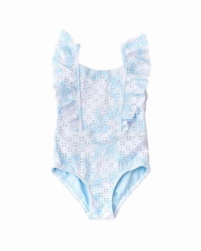 Shade Critters Blue Skies Eyelet Ruffle Swimsuit stylish teen girl swimsuits, teen girls swimwear sets