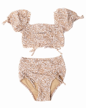 Shade Critters Ditsy Leopard Cinched High Waist Bikini stylish teen girl swimsuits, teen girls swimwear sets