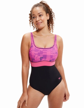 Shaping Contour Eclipse Printed Swimsuit - Black/Pink minimalistic swimsuits women, sleek swimwear styles