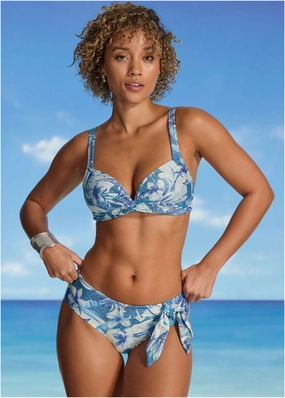 Shine St Lucia Twist Front Top - Denim Botanical bandeau bikini tops, triangle swim tops