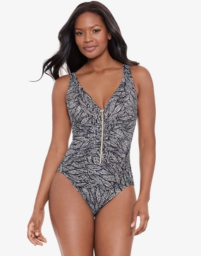 Shore Leave Zipt Swimsuit - Black and White plus size swimwear women, curvy womens swimsuits