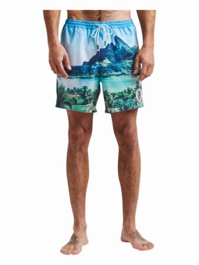 Shorey Boardshorts 16" Trunk In Hinano Sun God/light Blue mens full coverage swimwear, stylish mens swim trunks