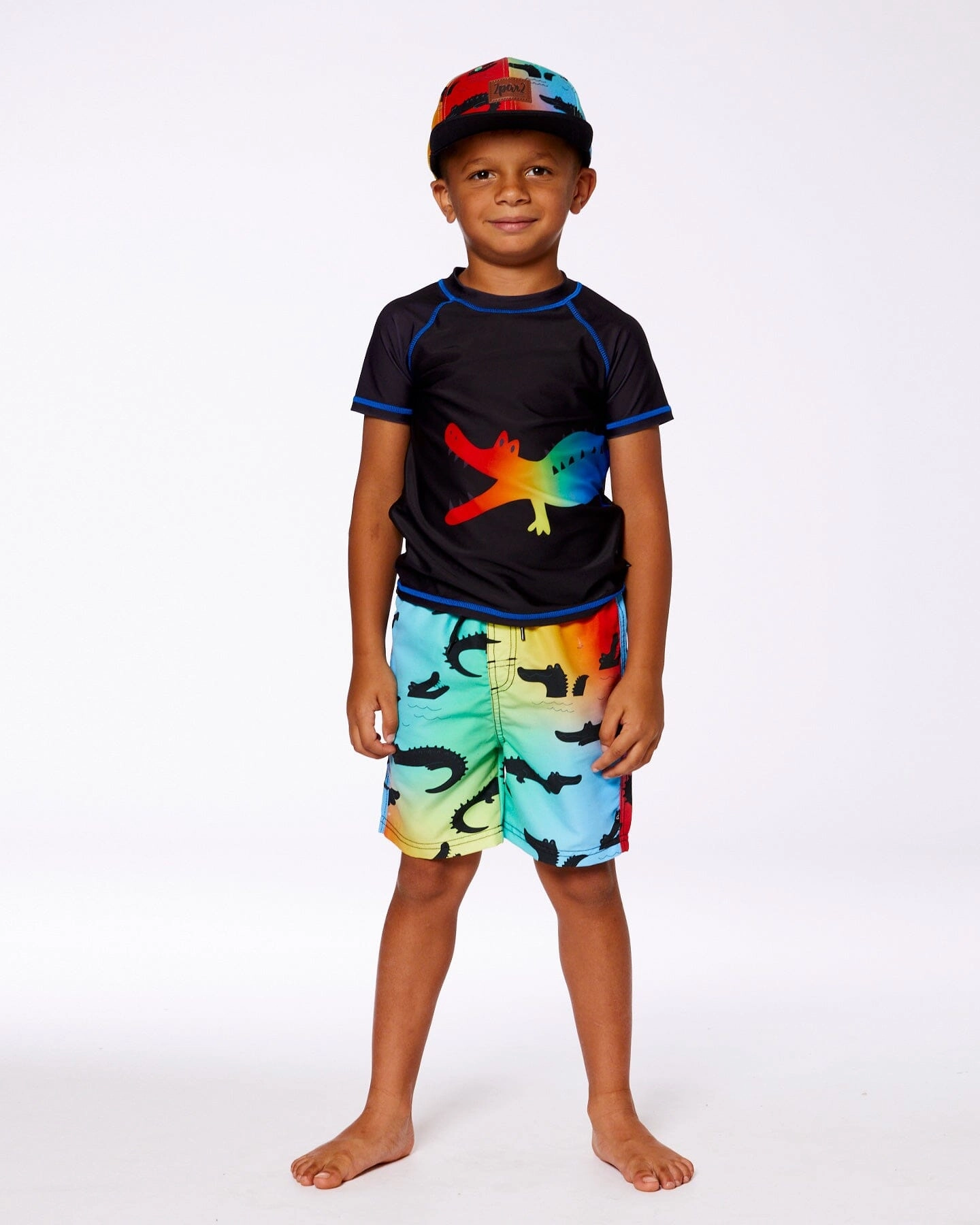 Short Sleeve Rashguard Black And Multicolored Crocodiles