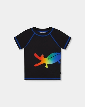 Short Sleeve Rashguard Black And Multicolored Crocodiles boys swimwear sets, boys swim trunks
