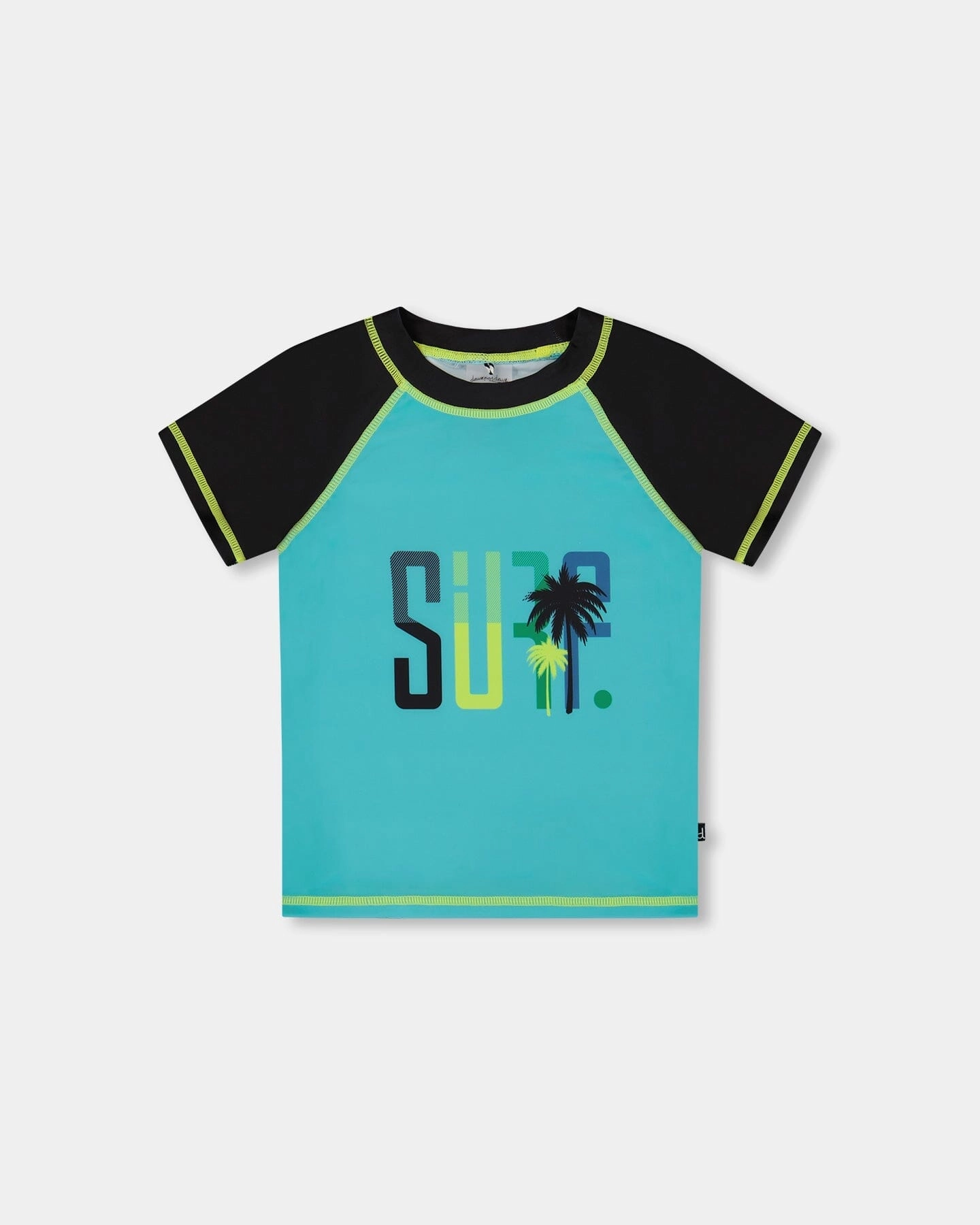 Short Sleeve Rashguard Black And Turquoise boys swimwear sets, boys swim trunks