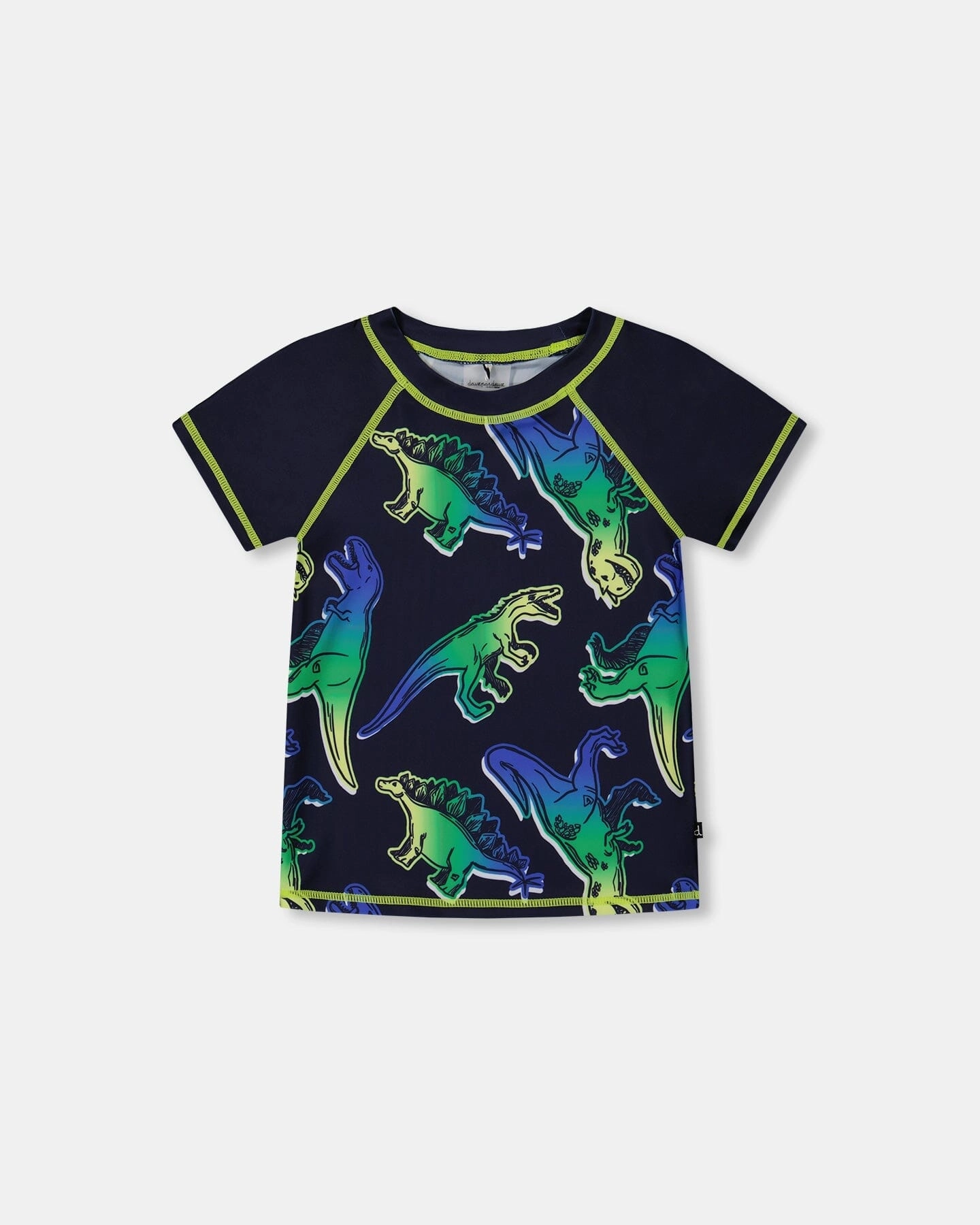 Short Sleeve Rashguard Blue And Green Dino On Navy boys swimwear sets, boys swim trunks