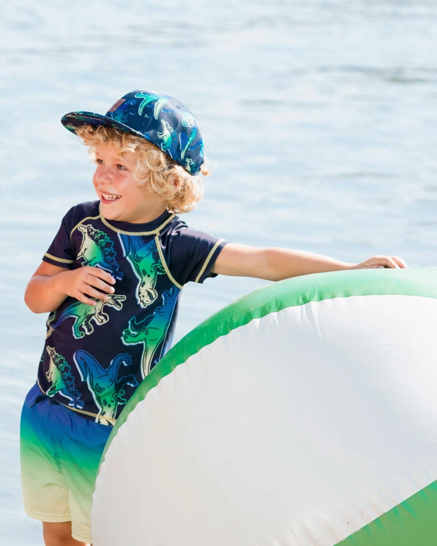 Short Sleeve Rashguard Blue And Green Dino On Navy