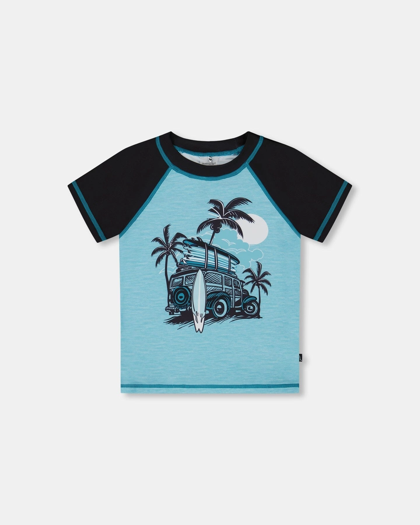 Short Sleeve Rashguard Light Blue And Black boys swimwear sets, boys swim trunks