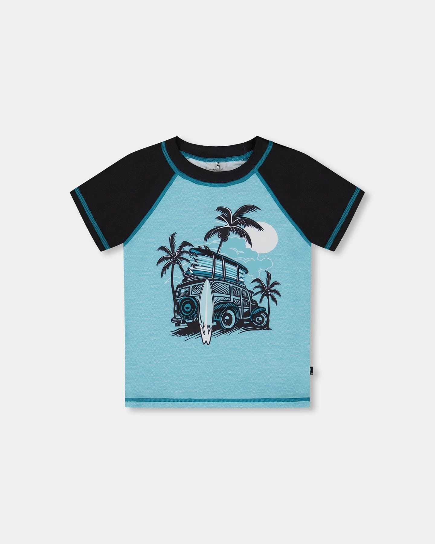 Short Sleeve Rashguard Light Blue And Black boys swimwear sets, boys swim trunks