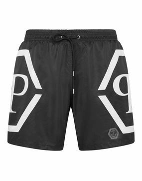 Short Swim Boxer Hexagon mens beach swimwear, quick dry mens swimsuits