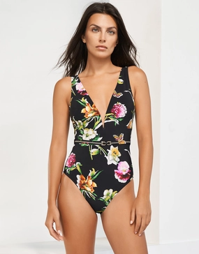 Siciliana Plunge Swimsuit - Black-Brights cup sized swimwear women, supportive swimsuits for large bust