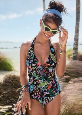 Sicily Halter Tankini - Midnight Elegance supportive swim tops, printed bikini tops