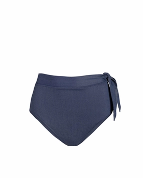Side Tie High Waist Bottom In Indigo Twill fashionable beach swimwear, modern womens bikinis