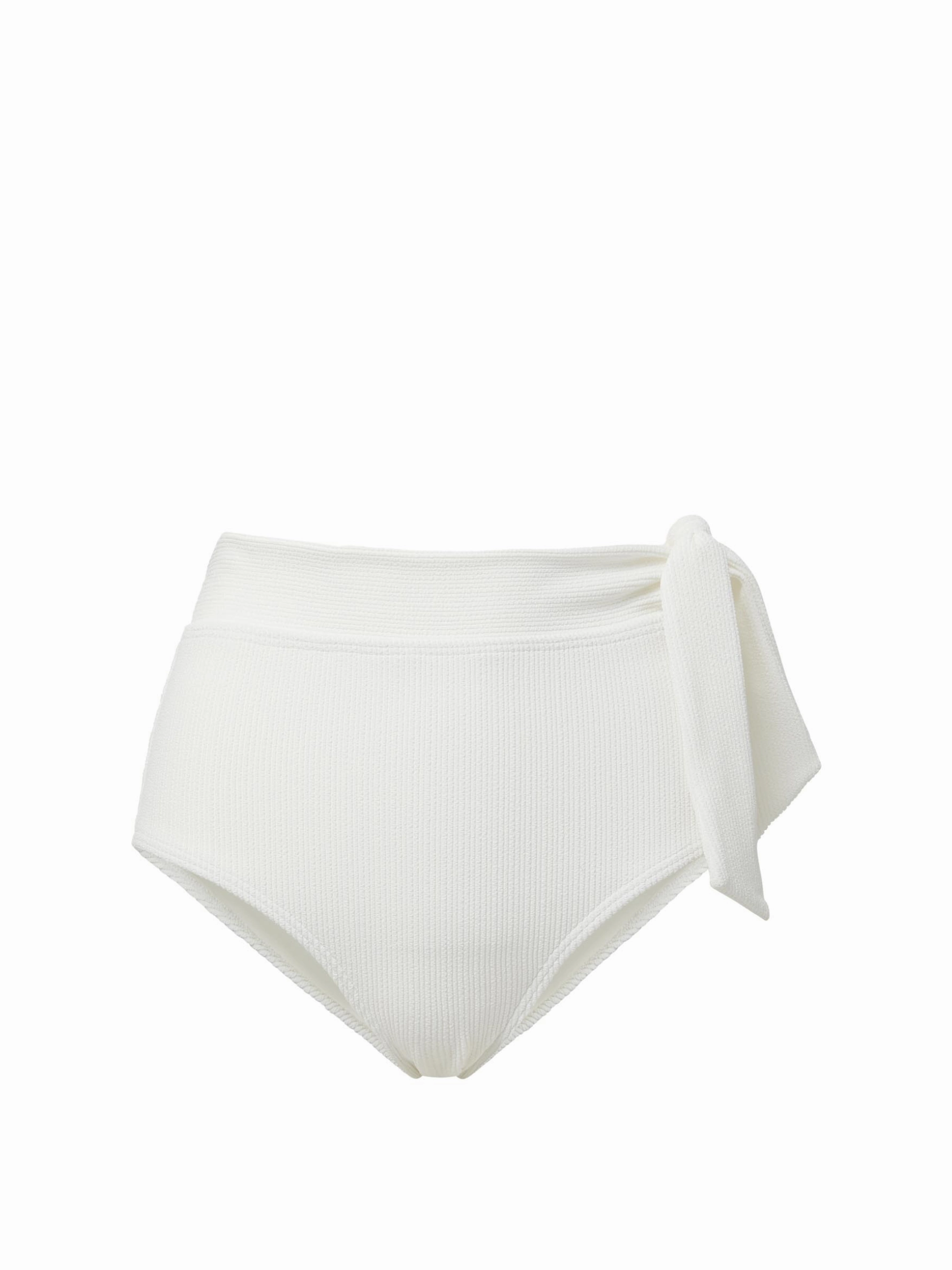 Side Tie High Waist Bottom Ivory Texture fashionable beach swimwear, modern womens bikinis
