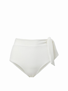 Side Tie High Waist Bottom Ivory Texture fashionable beach swimwear, modern womens bikinis