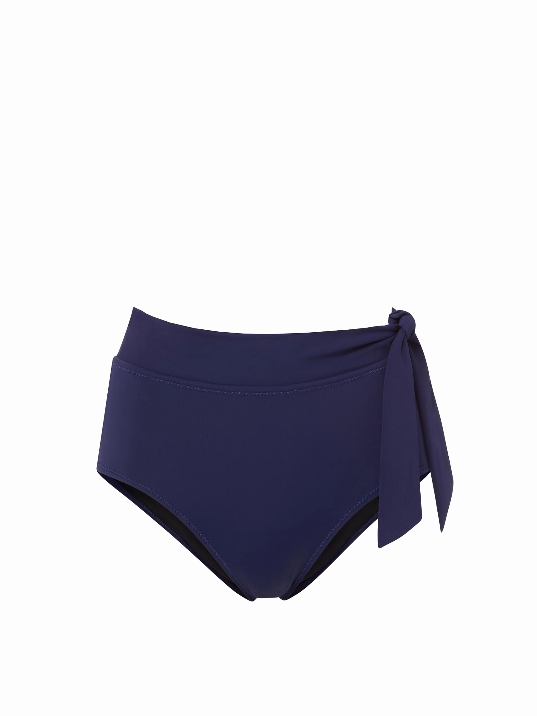 Side Tie High Waist Bottom Navy Satin fashionable beach swimwear, modern womens bikinis