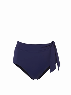 Side Tie High Waist Bottom Navy Satin fashionable beach swimwear, modern womens bikinis