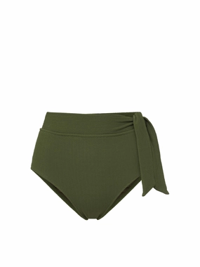 Side Tie High Waist Bottom Olive Textured Stripe fashionable beach swimwear, modern womens bikinis