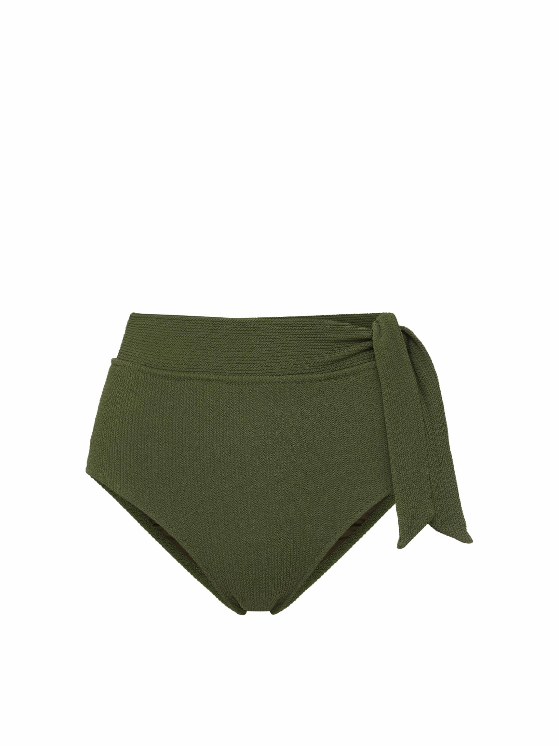Side Tie High Waist Bottom Olive Textured Stripe fashionable beach swimwear, modern womens bikinis