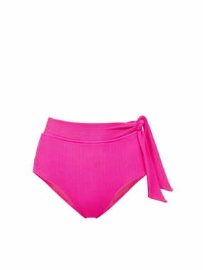 Side Tie High Waist Bottom Shocking Pink Textured Stripe fashionable beach swimwear, modern womens bikinis