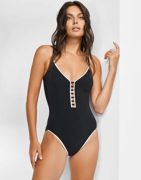 Silence Ladder Plunge Swimsuit - Black and White cup sized swimwear women, supportive swimsuits for large bust