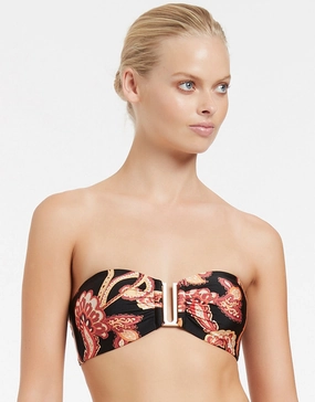 Silk Road Bandeau Bikini Top - Black stylish swimwear tops, womens beach tops