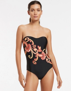 Silk Road Bandeau Swimsuit - Black bandeau swimsuits for women, strapless swimwear tops
