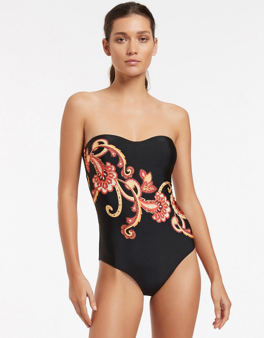 Silk Road Bandeau Swimsuit - Black bandeau swimsuits for women, strapless swimwear tops