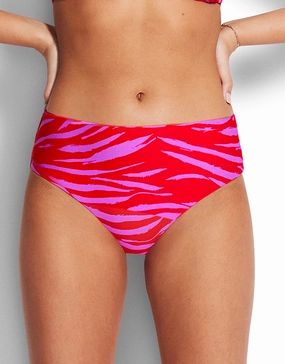 Skin Deep Wide Side Retro Bikini Pant - Mandarin Red swim shorts for women, stretch fit swim bottoms
