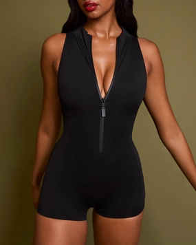 Sleeveless Surfy Shortie - Black shaping swimwear for women, tummy control sculpting swimsuits
