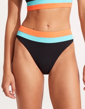 Slice of Splice High Rise Bikini Pant - Black adjustable swim bottoms women, flattering bikini bottoms