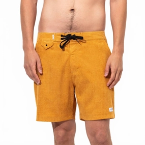 Slow Boardshort In Dark Mustard mens full coverage swimwear, stylish mens swim trunks