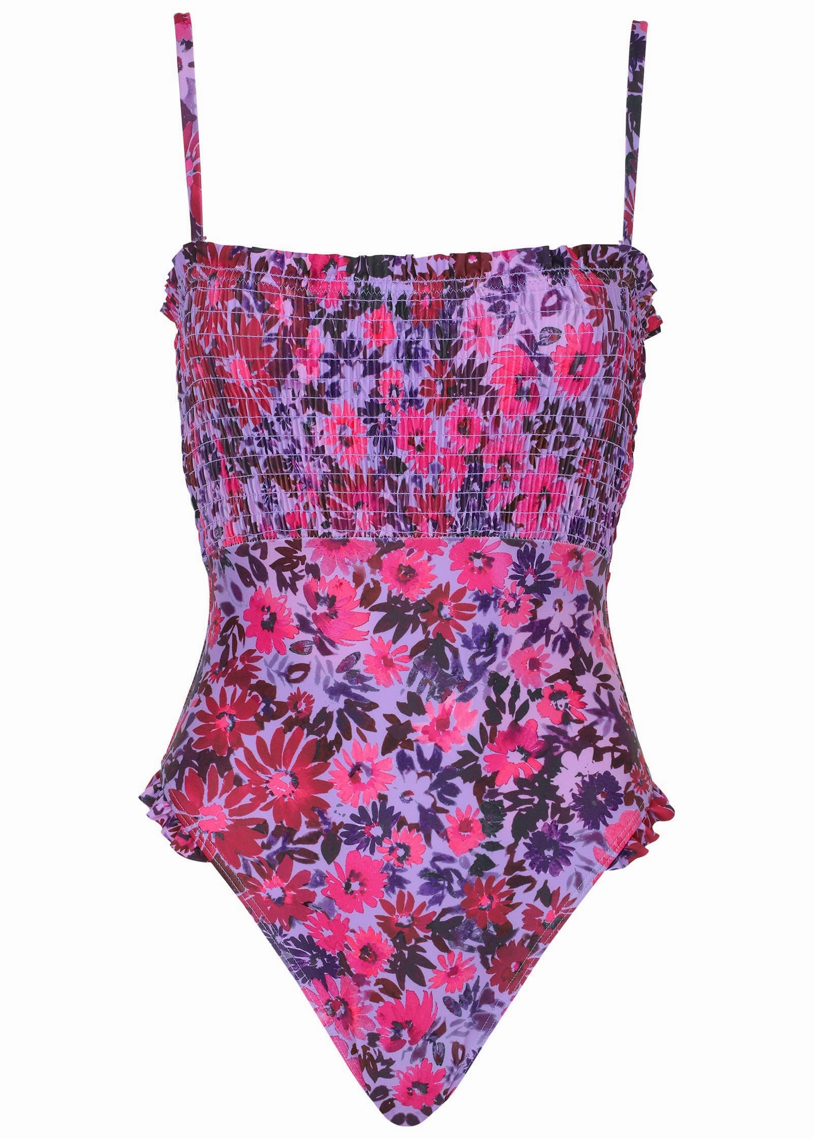 Smocked Bandeau One-Piece - Ditsy Pink Purple